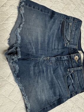 Guess Blue Denim Shorts with Orange Logo Detail